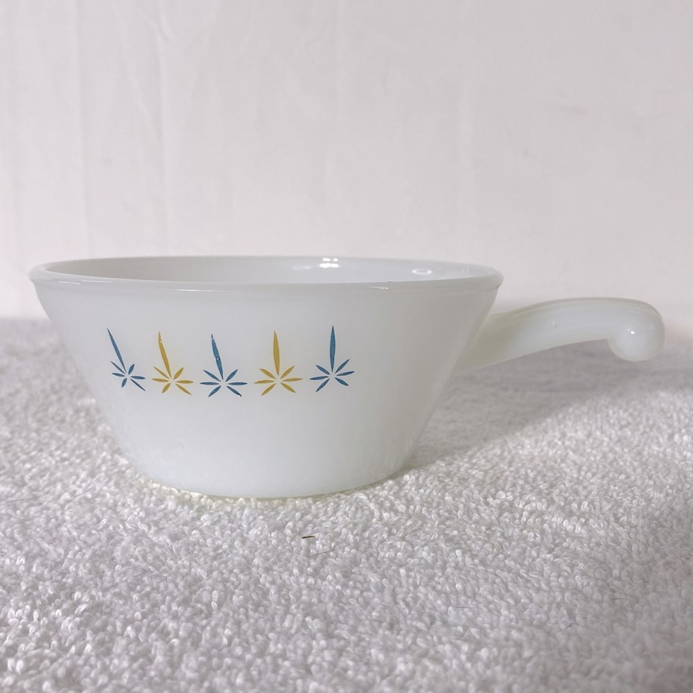 Vintage Anchor Hocking Fire King Soup Bowl Yellow Blue Atomic Star Pattern